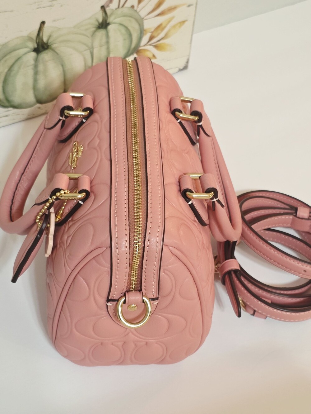 Coach Mini Rowan Crossbody Light Blush Gold CN754 + Tea Rose Coach Charm - Picture 10 of 16